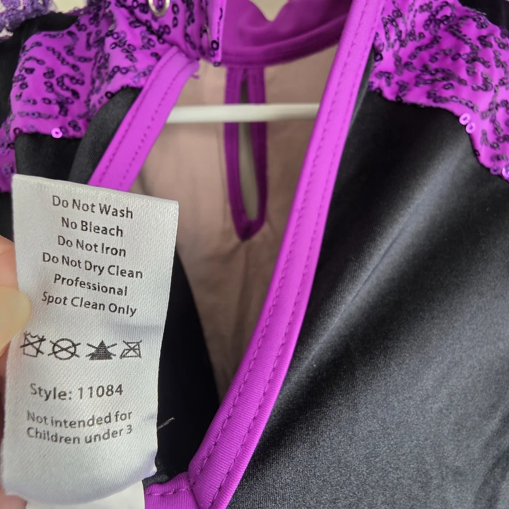 Weissman Black & Purple Sequin Lace Biketard Dance Costume - Size MC (10/12) - Picture 10 of 11